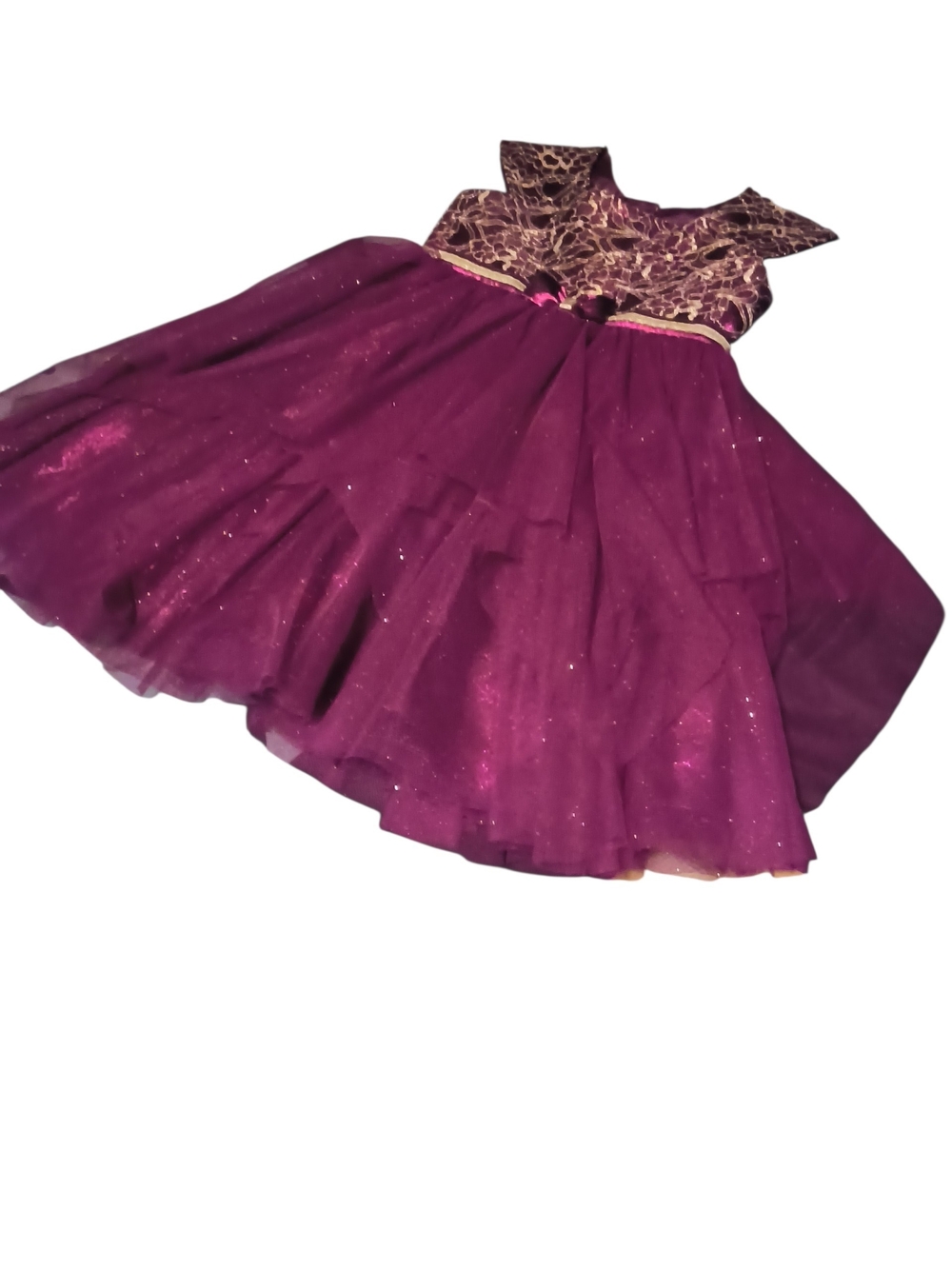 Jona Michelle Purple and Gold Floral Lace Party Dress